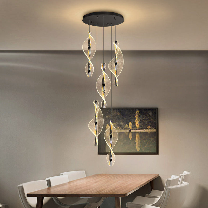 Lustre moderne 5 lumières à DEL en acrylique à intensité variable noir, 3600 Lumens, 78.7" H x 15.7" W x 15.7" D, Matte Black
