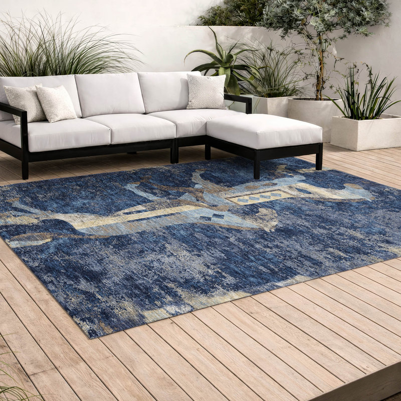 Tapis Chantille ACN3109 à motif animal, lavable à la machine, intérieur/extérieur, Marine, 10 pi x 14 pi