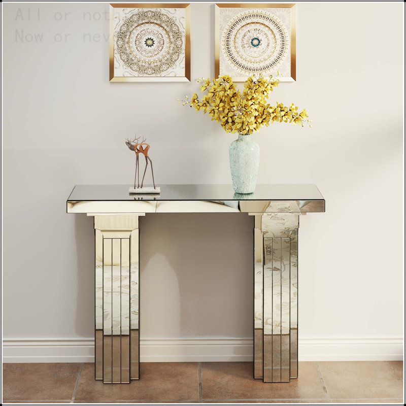 Mirrored Console Table with Bling Silver Finish