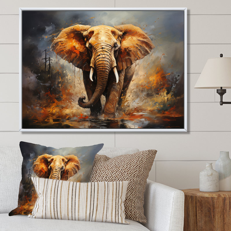 «Elephant Wild Spirit» - Art mural sur toile éléphant, Cadre flottant blanc, H 12 po x l 20 po