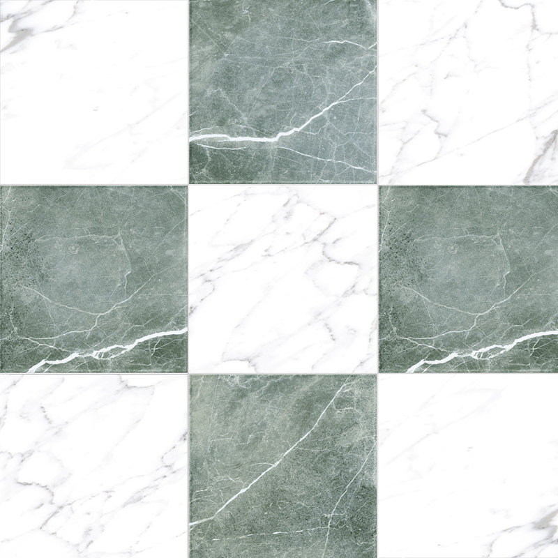 Tavari Checkerboard 10X10 Carrara And Verde, Light Green/White