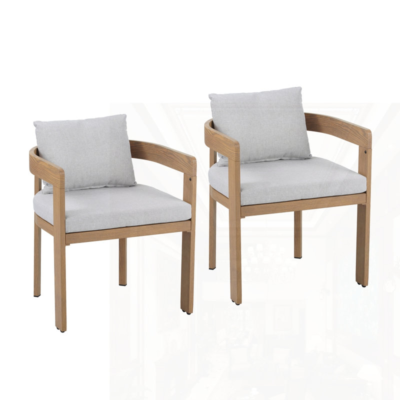 Ensemble de 2 chaises en aluminium, Coussin gris clair / structure en teck