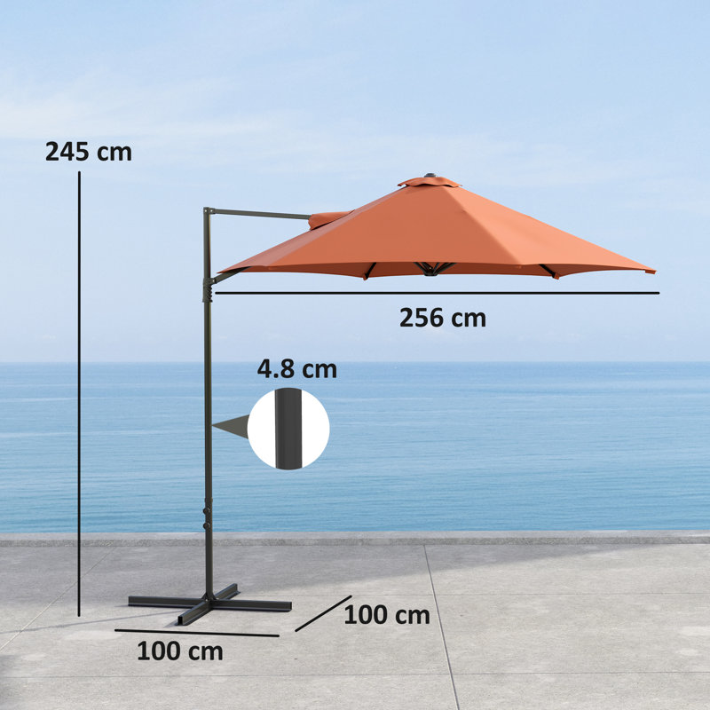 Outsunny 2.5M Offset Roma Patio Umbrella W/ 360-Degree Rotation, Orange