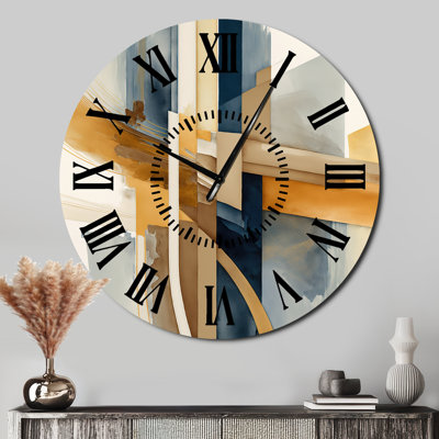 Modern Blue And Gold Abstract I - Modern Black Face Wall Clock