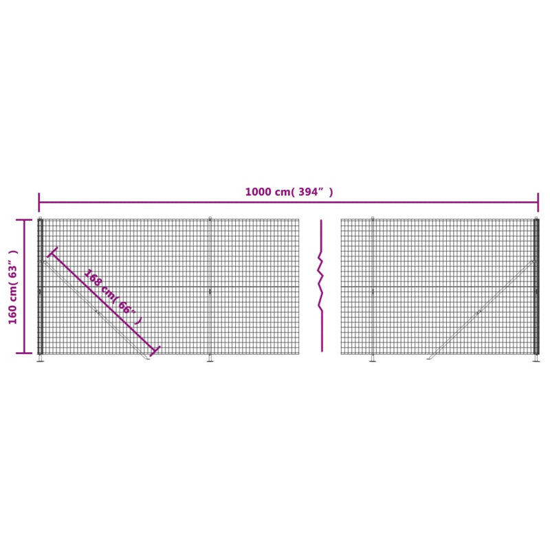 Astasia Metal Wire/Mesh Fence, Green, 160cm H x 1000cm W x 5cm D, 7