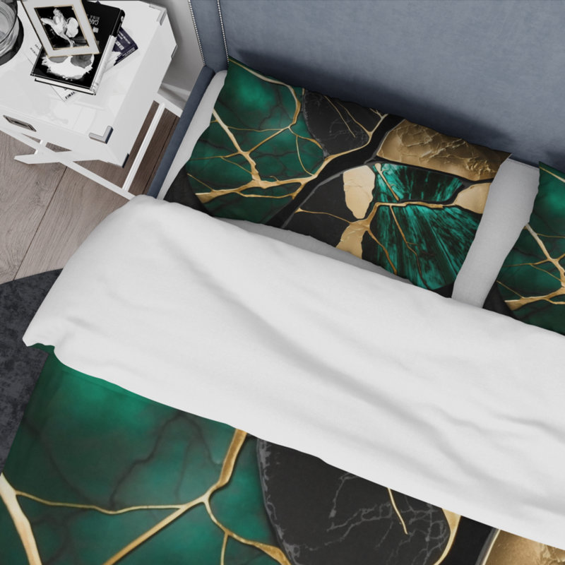 Abstract Geode Gold I - Ensemble de housse de couette moderne - Polyester en microfibre