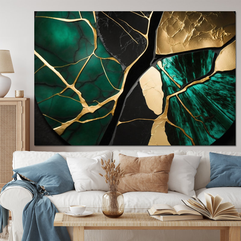 «Abstract Geode Gold I», reproduction sur toile encadrée en marbre abstrait