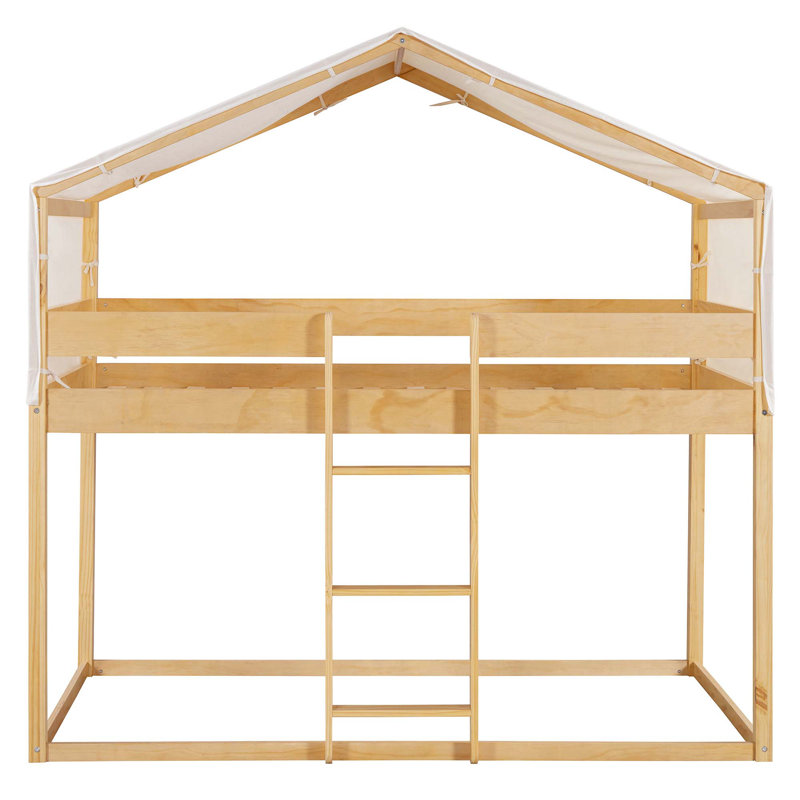 Lit simple superposé en bois avec tente, Naturel