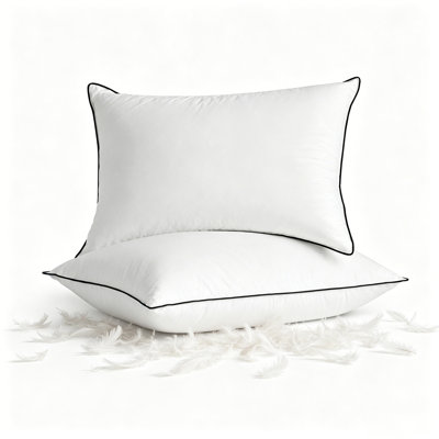 Feather and Down Pillows Queen Size - Hotel Collection Bed Pillows for Sleeping Medium Firm Soft Support Pillow for Side and Back Sleepers with Breathable Cotton Cover-Pack of 1