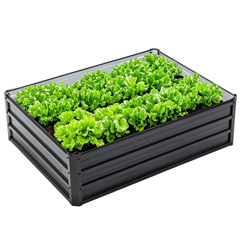 Black Galvanized Steel 4X3x1ft Raised Garden Bed, Planter With Open Base For Waterlogging In Outdoor Spaces 47.235.513.4 Inches Kit Flower And Fruit Planting Courtyard