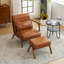 Tabouret et chaise d'appoint en similicuir de style Mid-Century avec pieds en bois d'hévéa noyer-690665901