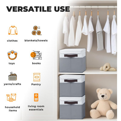 Ensemble de 8 paniers de rangement extra larges avec couvercles, bacs de rangement empilables en tissu avec poignées pour vêtements, couvertures, serviettes, jouets et rangement de placard