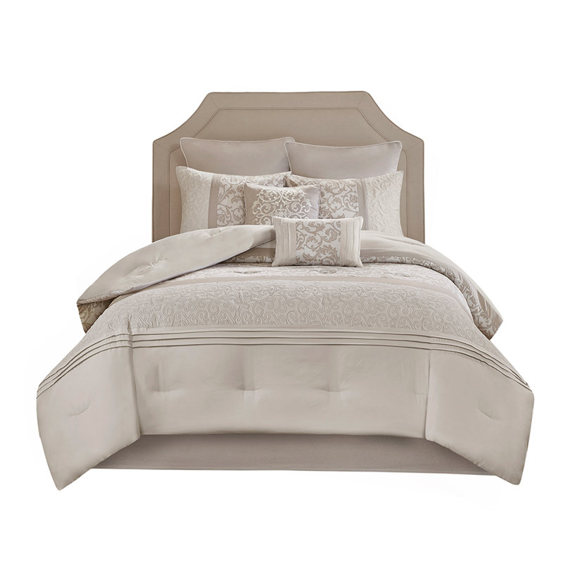 Ensemble d'édredon brodé 8 pièces Neutral King, Beige, Édredon très grand + 7 pièces supplémentaires