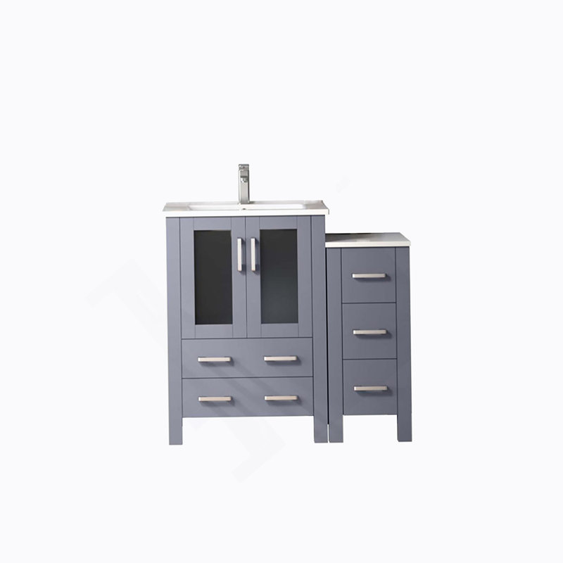 Meuble-lavabo simple 36 po X P 18,25 po D, avec armoire latérale, plateau en céramique et robinet
