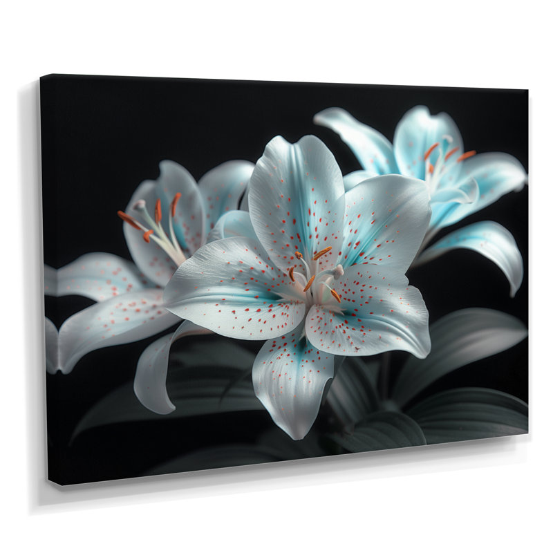Photo moderne lys en verre blanc et bleu I - salon art mural lys, Toile tendue, H 40 po x l 60 po