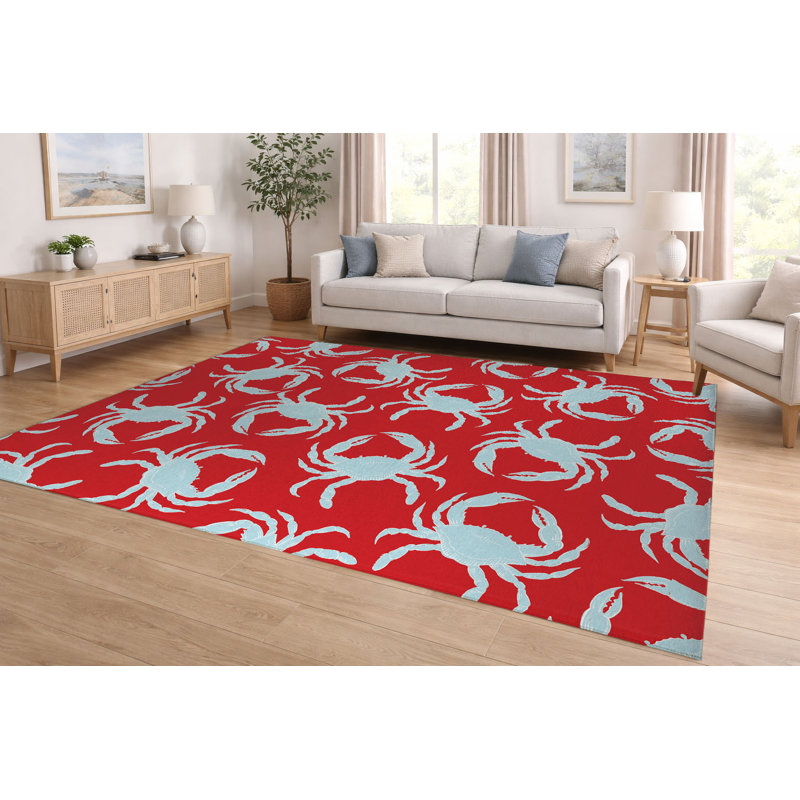 Tapis ultra-mince à profil bas Crabby, Rouge, Rectangle 5 pi x 7 pi