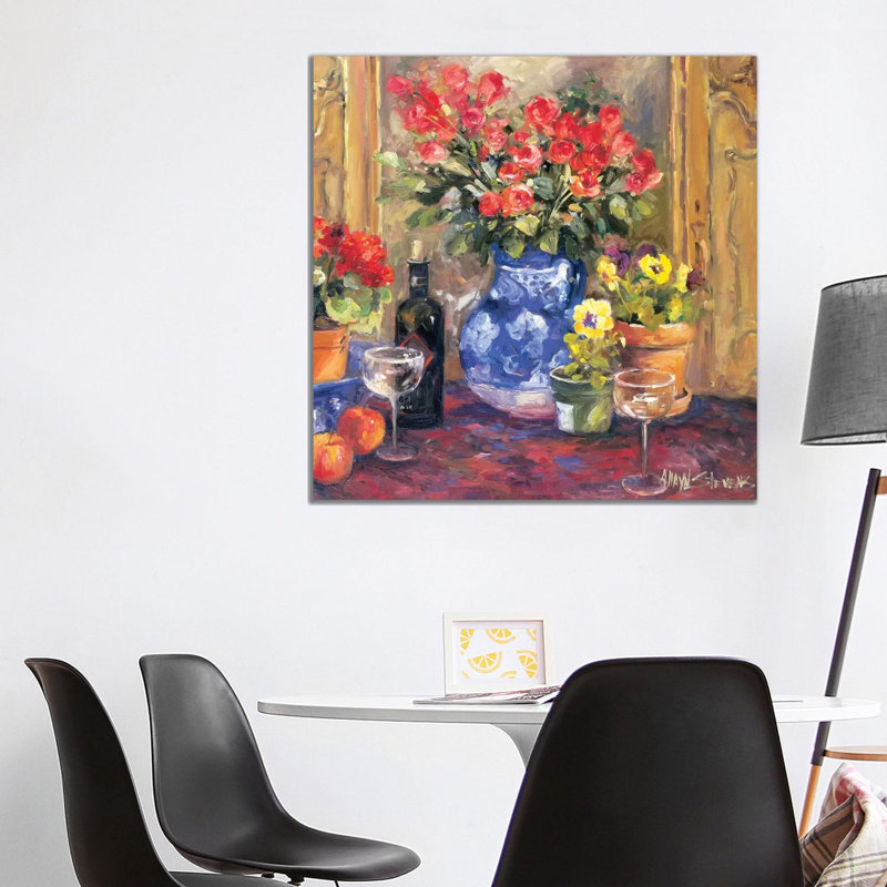 Red Flowers by Allayn Stevens - Painting on Canvas, Wrapped Canvas, 93.98 cm H x 93.98 cm W x 3.175 cm D