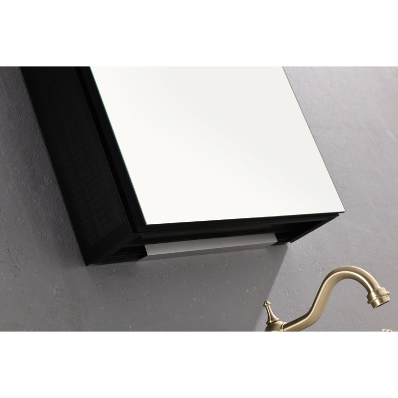 Armoire de salle de bain 18 po x 36 po avec rangement - noir mat, aluminium, verre dur, espace intérieur suffisant 18 po x 36 po