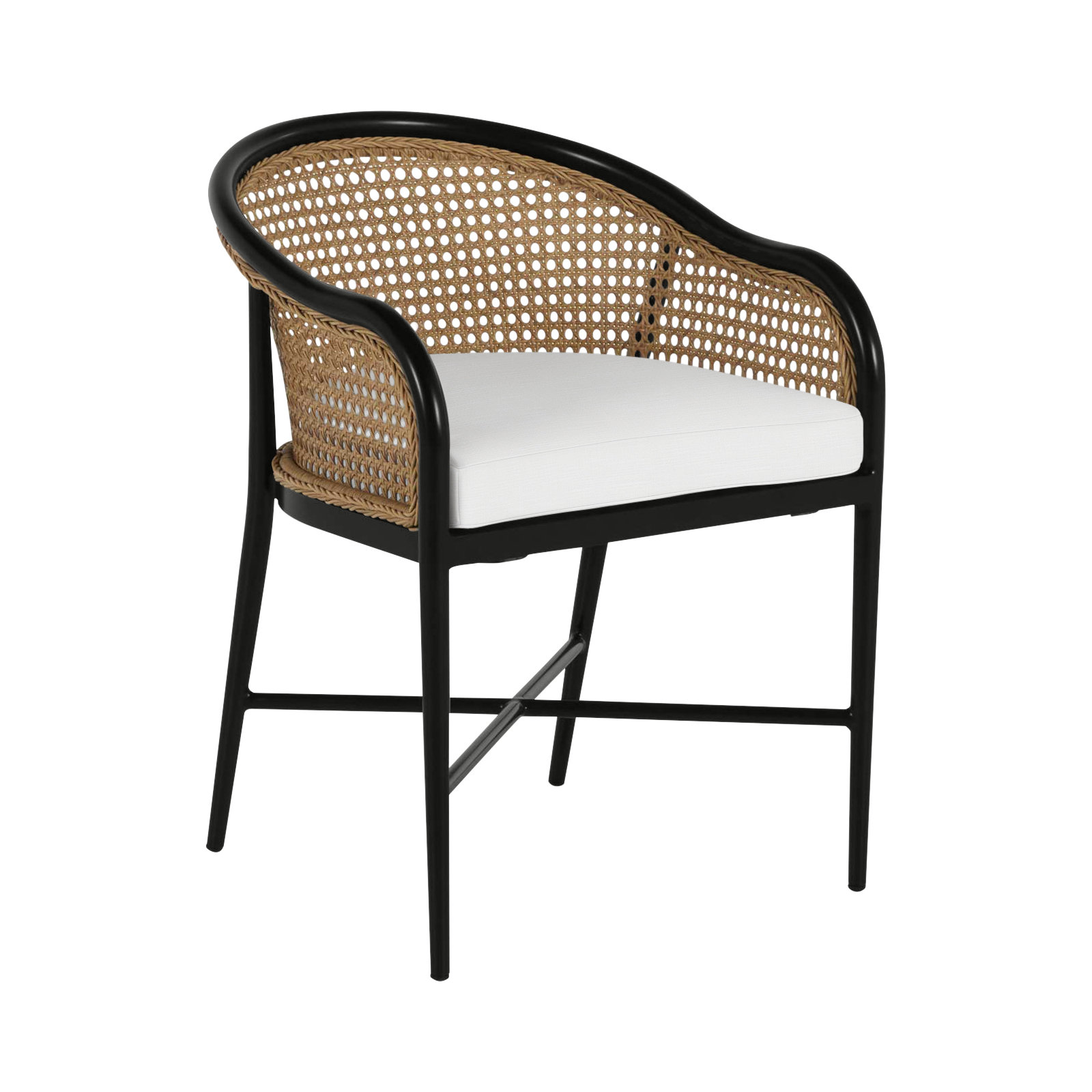 Havana Cane N-Dura Resin Wicker Outdoor Arm Chair, No Welt, Rollo Lace, Black