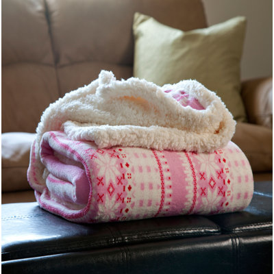 Reversible Soft Fleece Blanket Pink Snowflake Print Throw - 50-inch x 60-inch Machine-Washable by Lavish Home