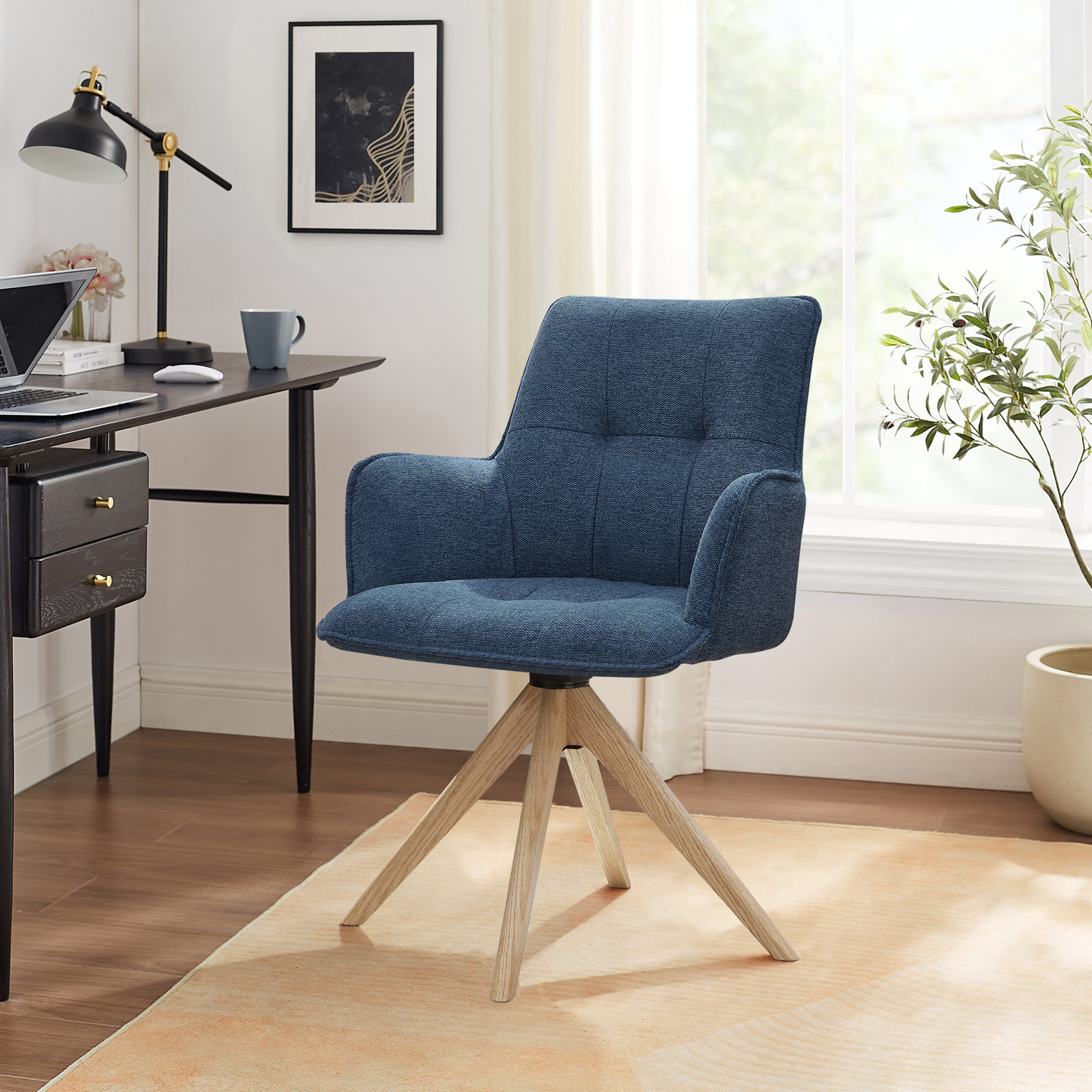 Jadel Fabric Upholstered Swivel Office Chair , Blue Basketweave