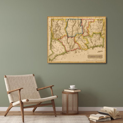 Art sur toile tendue Lark Manor ™, cartes vintage, Connecticut 1817 61965