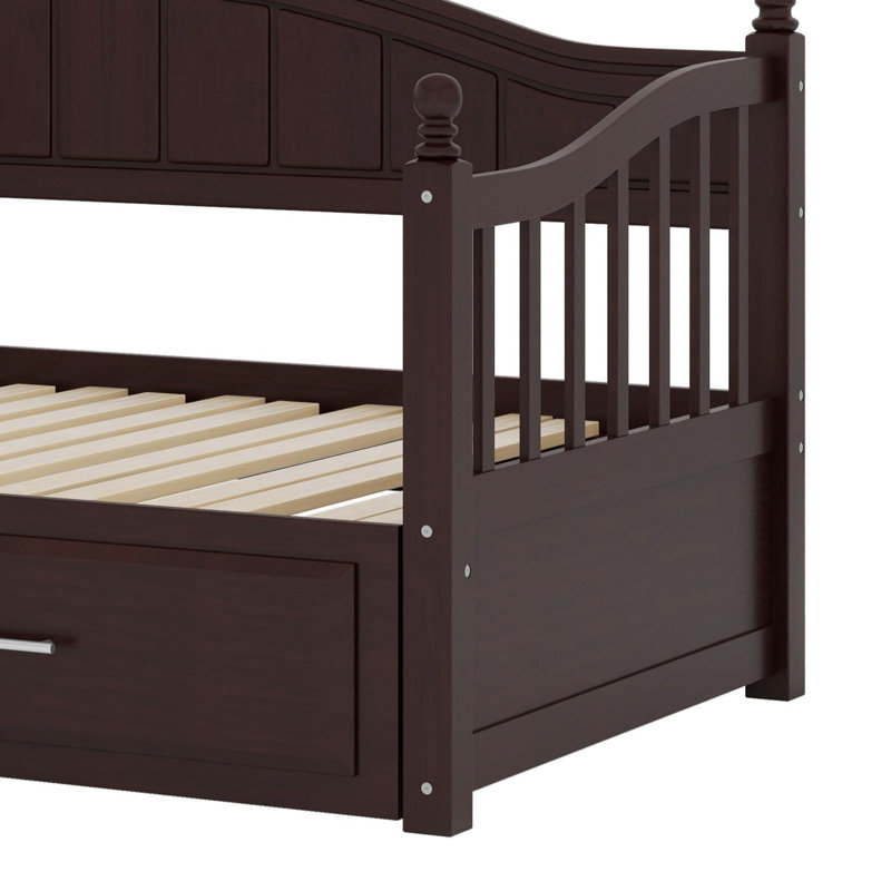 Lit de jour en bois avec couchette, lit de jour extensible avec deux tiroirs de rangement