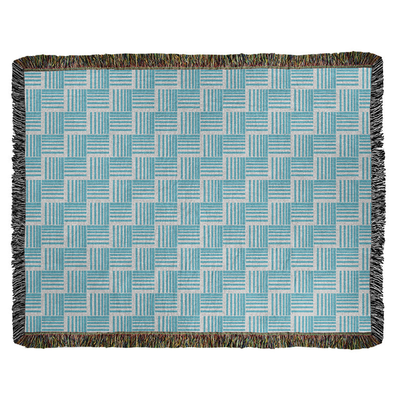 Couverture en coton tissé à rayures classique Basketwoven, L 60 po x L 80 po, sarcelle