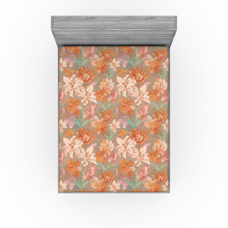 Drap-housse Ambesonne, Abricot, pêche pâle, rosé / floral, Drap-housse très grand californien