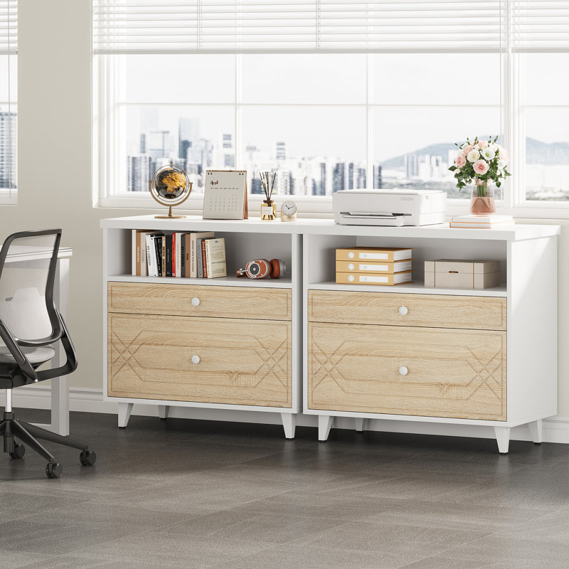 Marnella 32.68'' Wide 2 - Drawer File Cabinet with Shelf, Light Brown