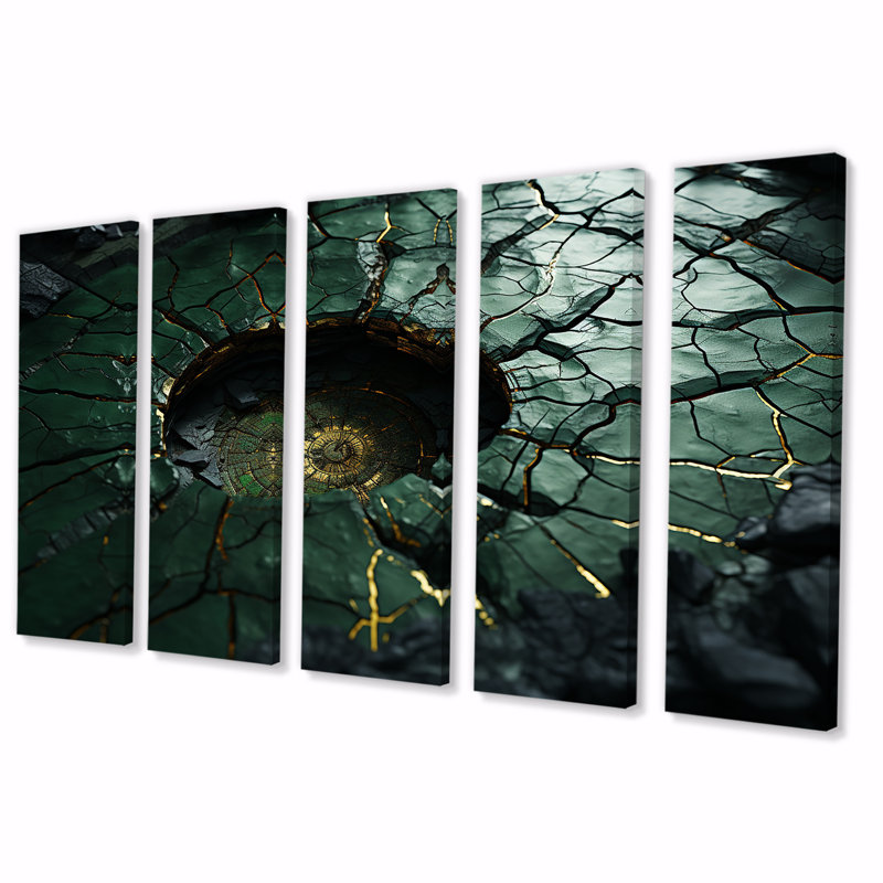 Green Emerald Amazonite Stone Geode I - ensemble d'art mural 5 pièces, H 28 po x l 60 po