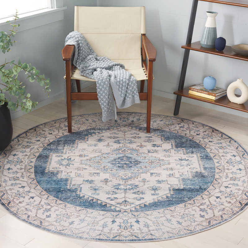 Maritess Machine Washable Southwestern Rug, Round 6'
