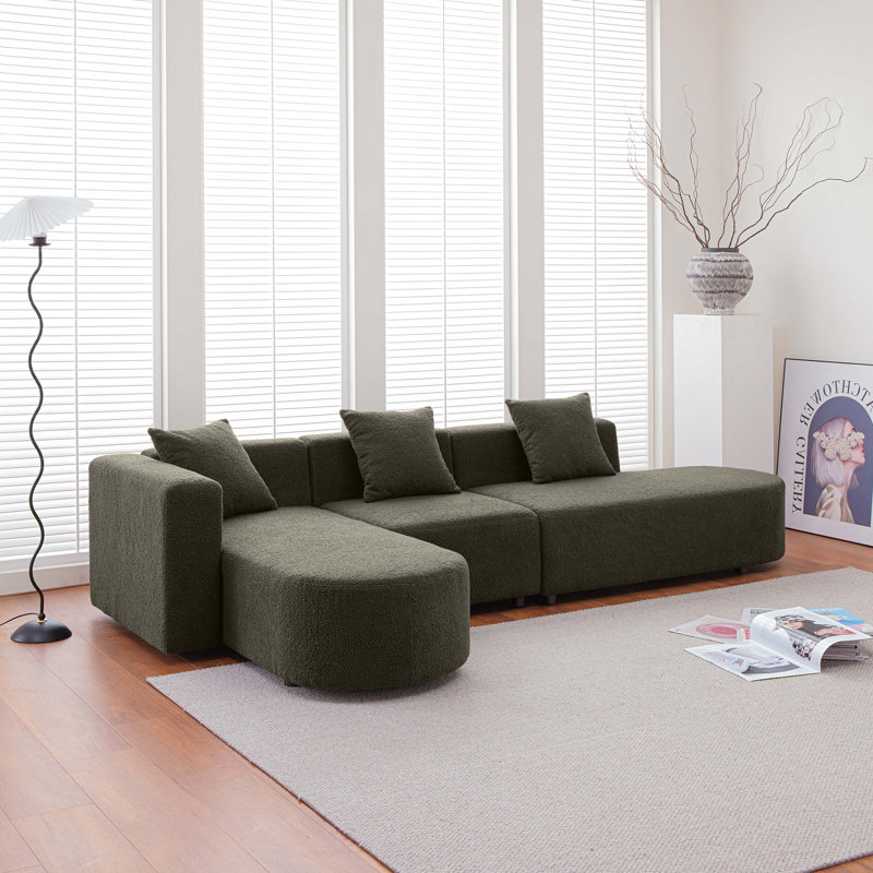 Canapé modulaire Elra, 100 % polyester vert, Orienté à gauche (vu de face)