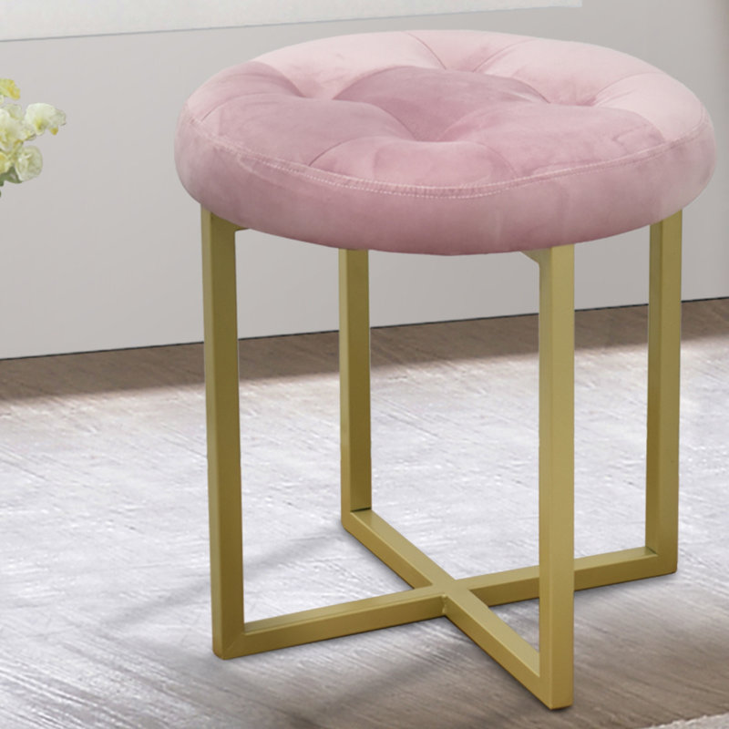 Fauteuil d'appoint 17 "en velours capitonné rose, fauteuil en métal doré