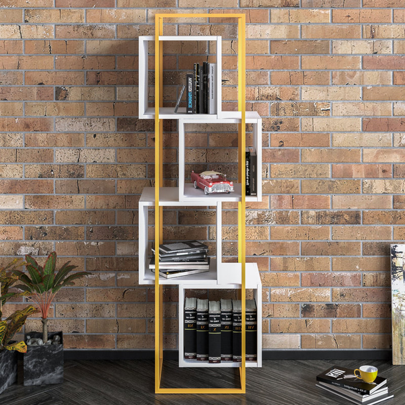 Agda 160cm H 38cm W Geometric Bookcase, White/Gold