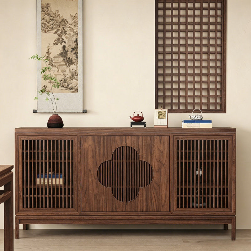 Table de buffet en noyer New Style chinois, H 35,43 po x l 70,87 po x P 14,96 po