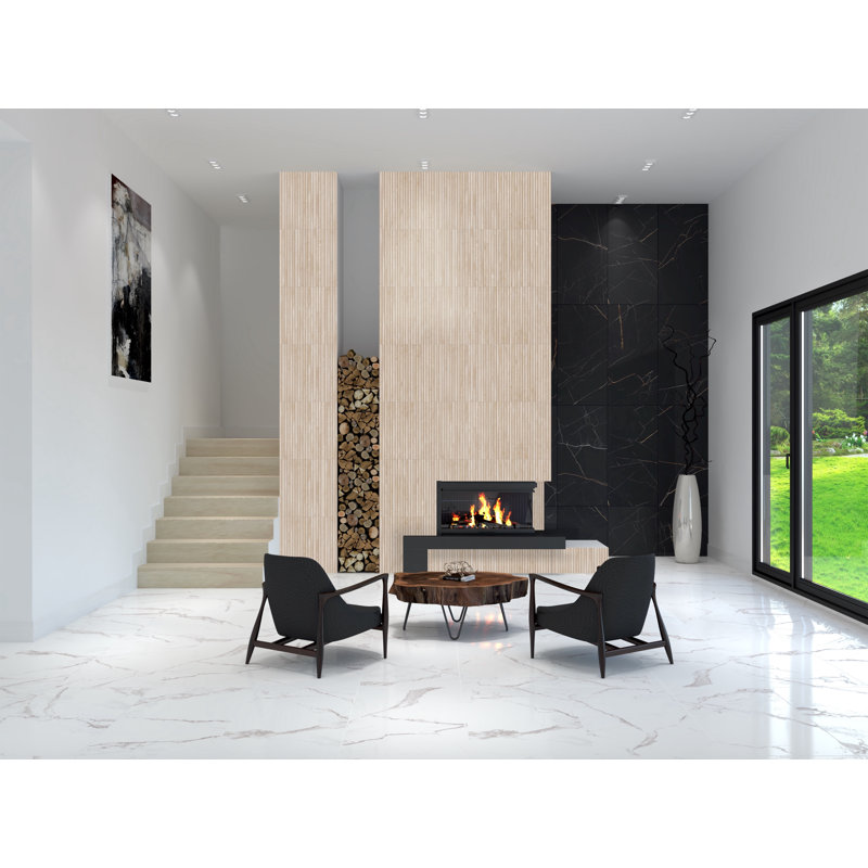 Carrelage simple 23 po x 47 po, Noir / or