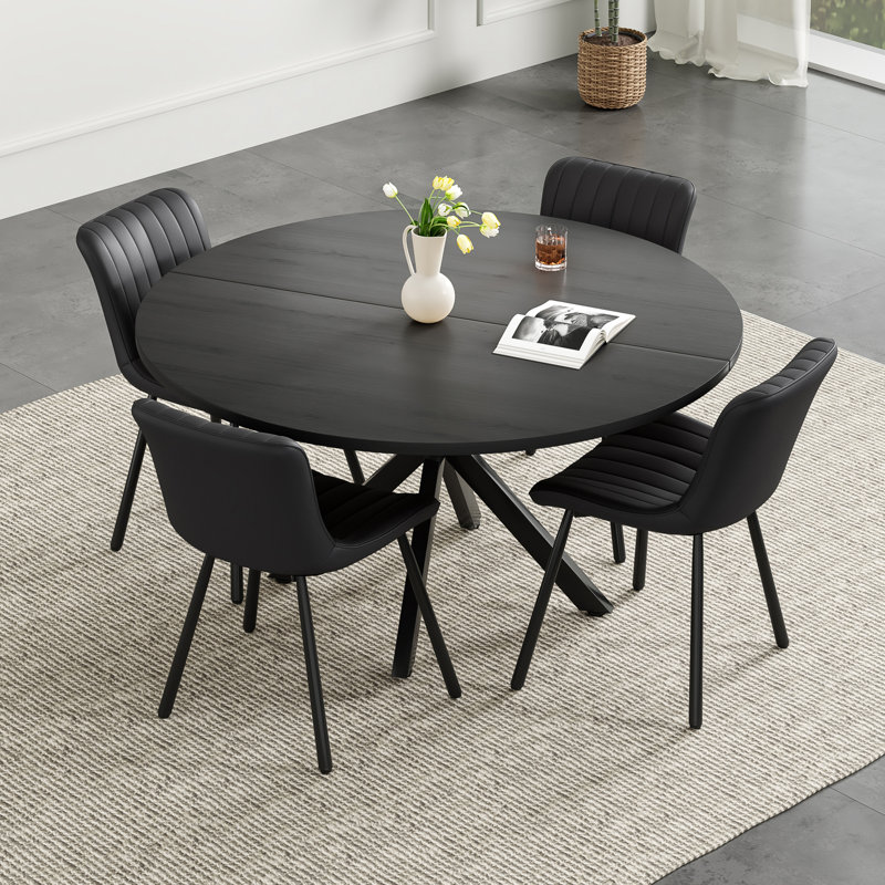 Table de salle à manger de 47 pouces pour 4 à 6 personnes, table de cuisine moderne Mid-Century avec base robuste, table de salle à manger en bois pour la salle à manger de cuisine (noir)