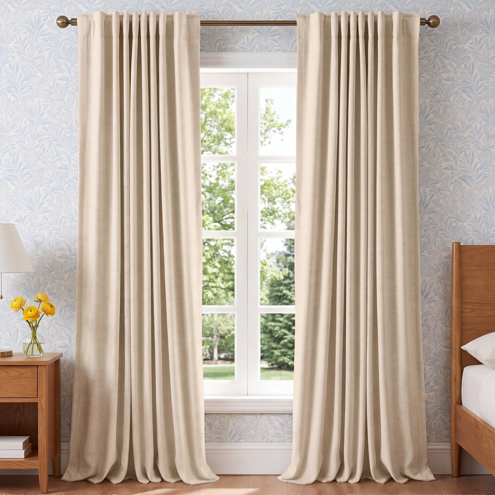 Graciella Faux Linen Blackout Curtain Set, 50" W x 108" L, Oatmeal