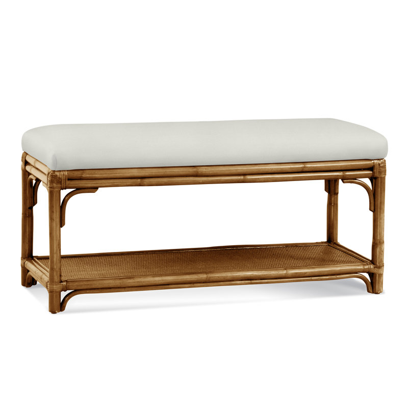 Summer Retreat Wicker Shelf Storage Bench, Honey, Oatmeal Crypton Performance; 0822-74
