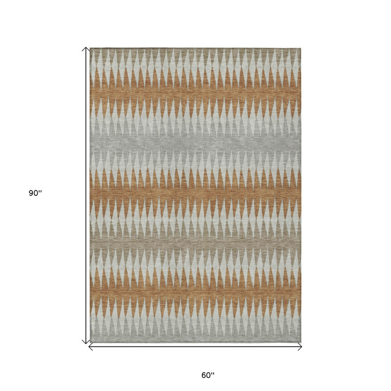 Tapis extérieur lavable rayé gris orange et beige 5 pi x 8 pi