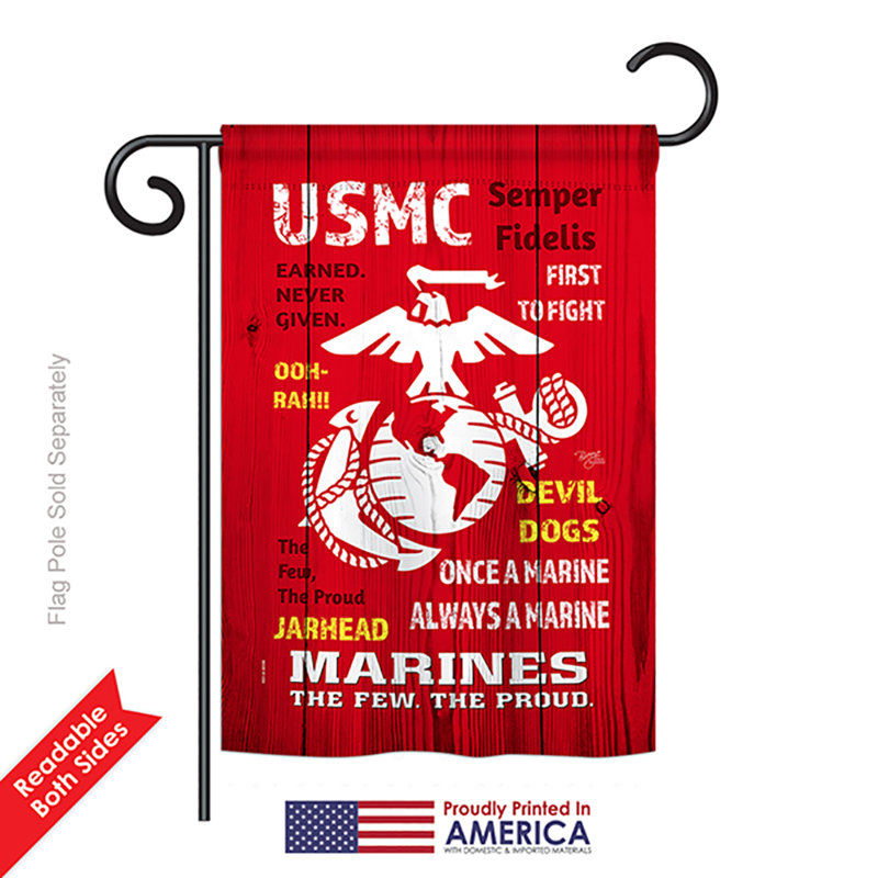 Usmc americana, impression sur 2 côtés, 19 po de polyester. drapeau de jardin