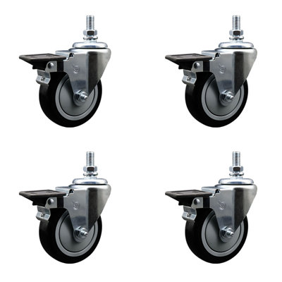 Polyurethane Wheel Swivel 10mm Threaded Stem Caster Set SCC