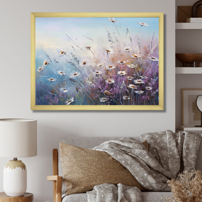 «Mauve Wildflowers Whispering Breeze I», reproduction sur toile, H 30 po x l 40 po x P 1,5 po, Cadre doré à une seule photo