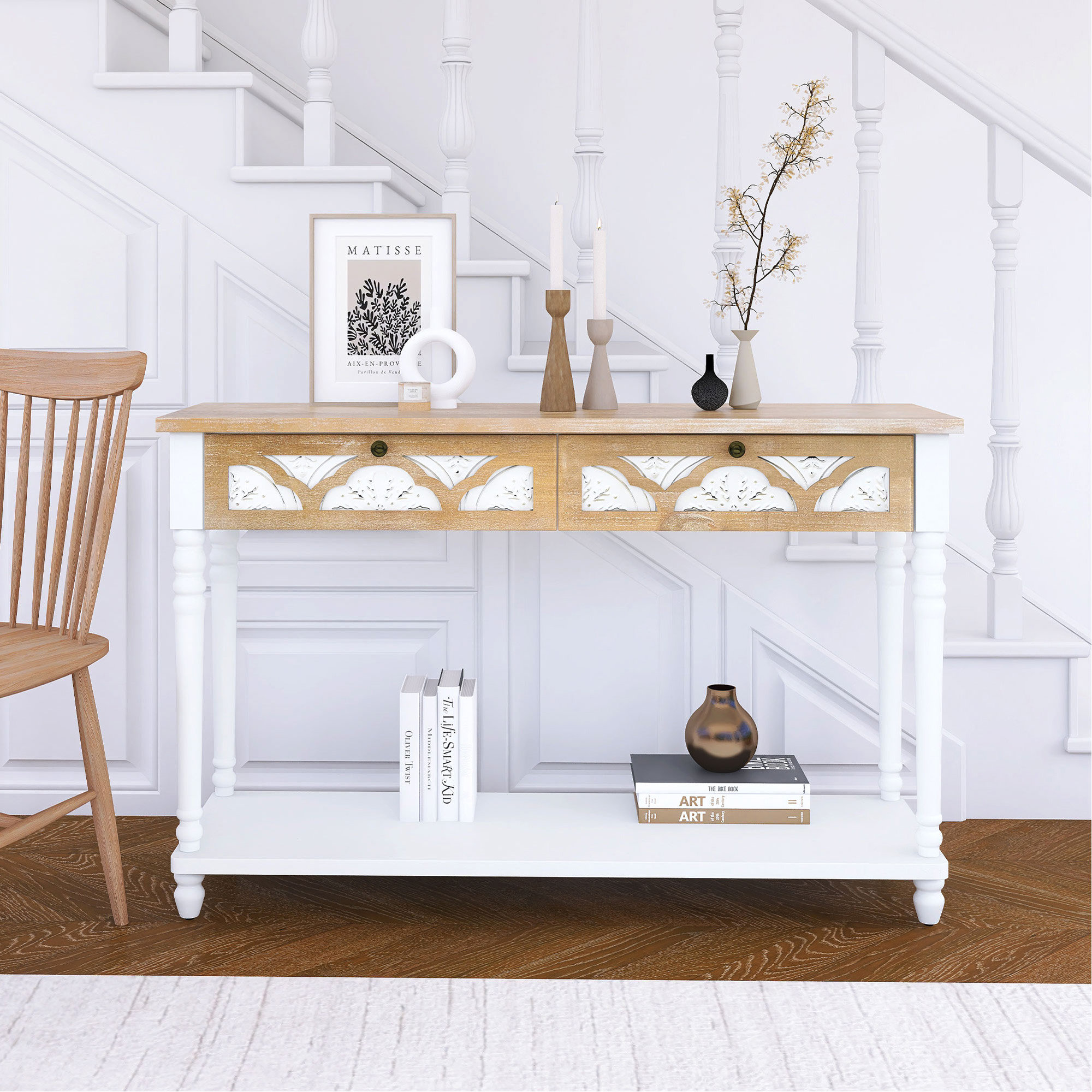Gracie Oaks 48 Inch Long Console Table With 2 Drawers And 1 Bottom ...