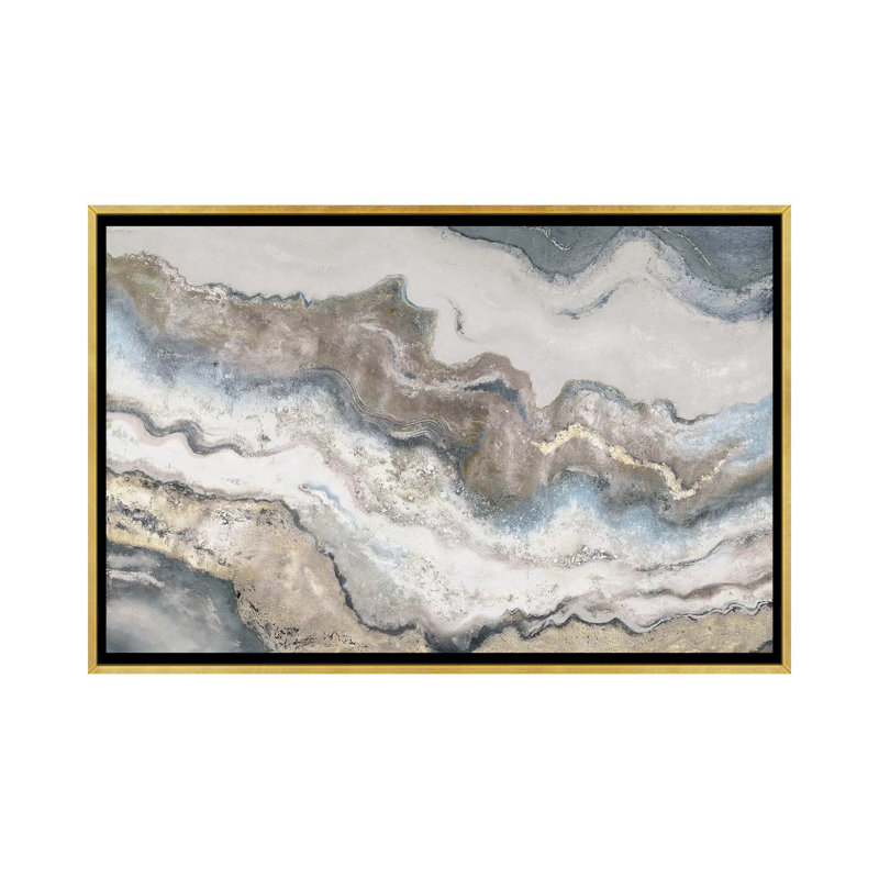 « Marbre » par Patricia Pinto-imprimé, H 26 po x l 40 po x P 1,5 po, Toile encadrée d'or, Pas de tapis