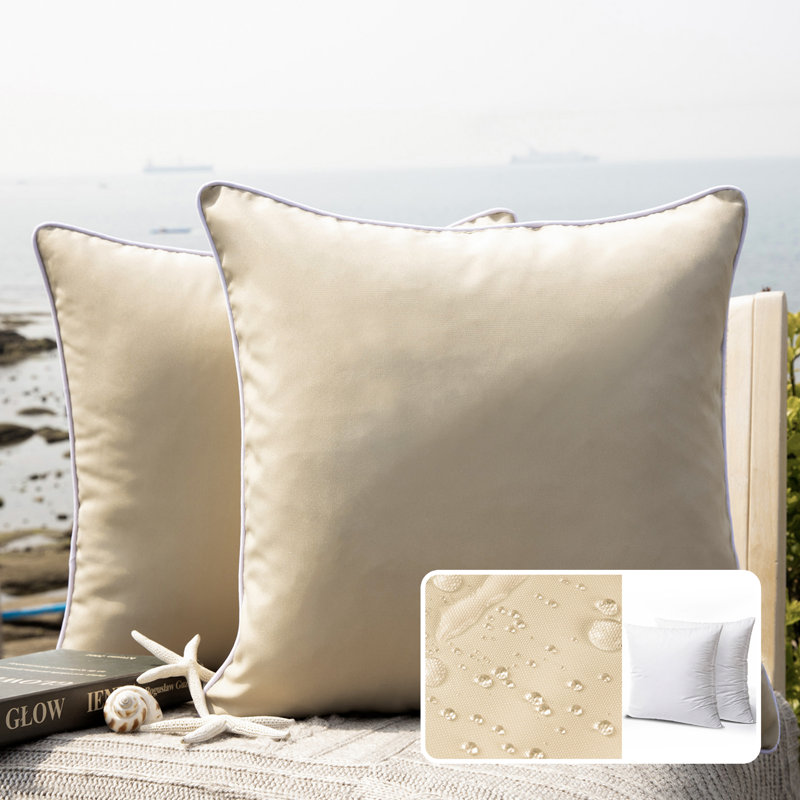 Coussin décoratif d'extérieur imperméable, Carré 20 po, Café clair, Polyester