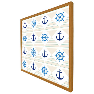 Behare Nautical Elements On Striped - Single Picture Frame Print