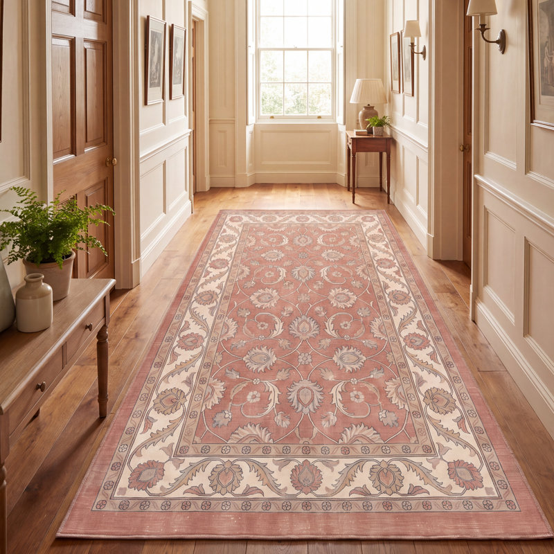 Tapis Cascade traditionnel à motif floral intégral orange, ivoire, or, vert et gris, lavable à la machine, antidérapant, à poils courts, pour l'intérieur et l'extérieur, adapté aux animaux domestiques, idéal pour le salon, la chambre, la salle à manger, l'entrée, le couloir ou le bureau.
