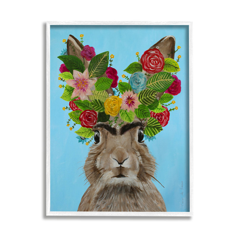 «Brown Bunny Rabbit Ears» par Coco de Paris - Peinture, H 20 po x l 16 po x P 1,5 po, Giclée encadrée blanc bord de mer